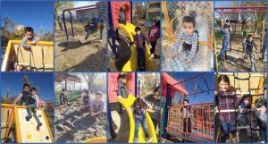 Children playing on the new playground at Zadik Orphanage