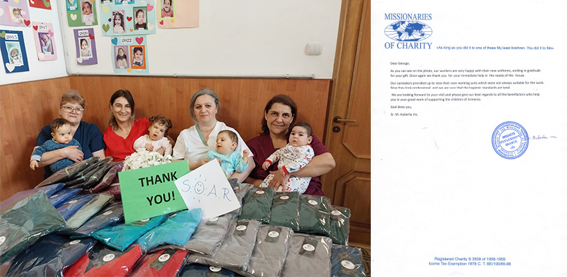 Medical scrubs for the workers at Sisters of Charity Orphanage